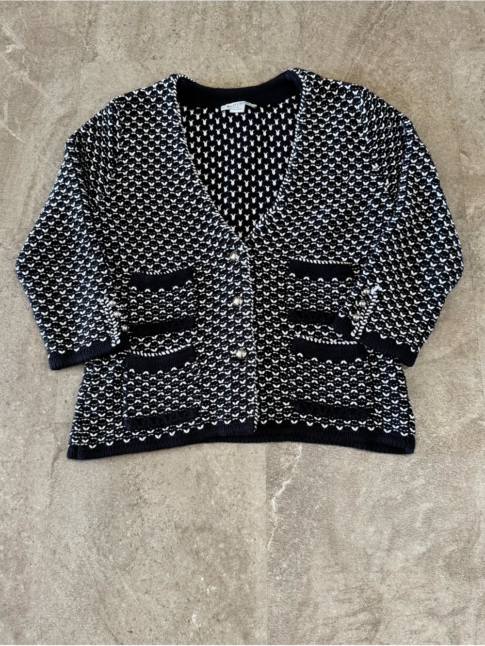 White House Black Market Black & White Tweed Knit Button Cardigan Sweater Size M